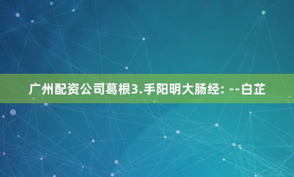 广州配资公司葛根3.手阳明大肠经: --白芷